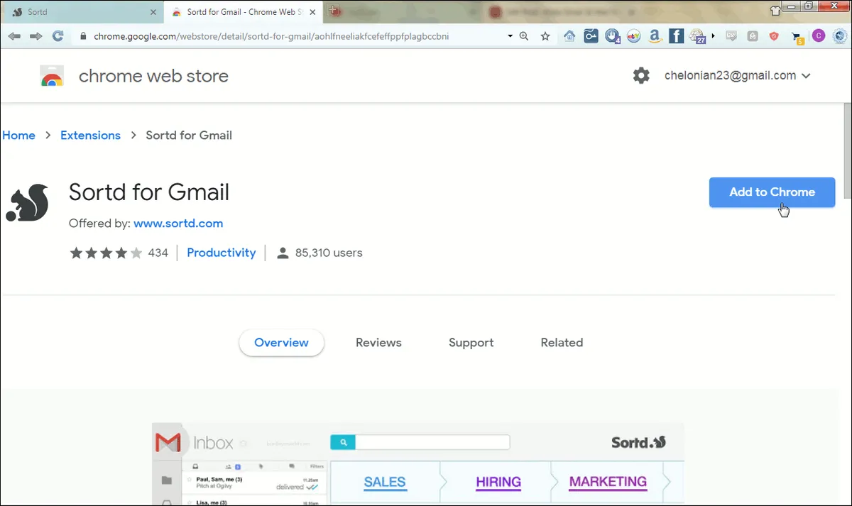 Sortd opens a 2nd tab for the Chrome Web Store.