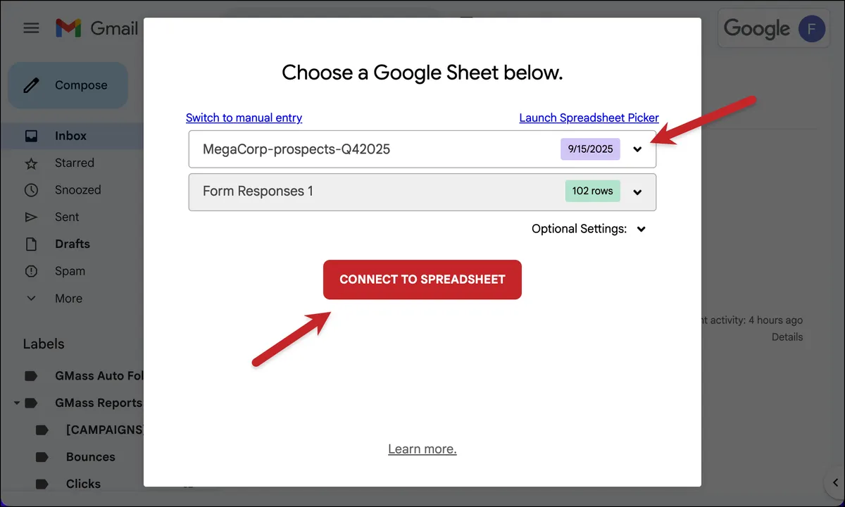 Pick your sheet from the dropdown