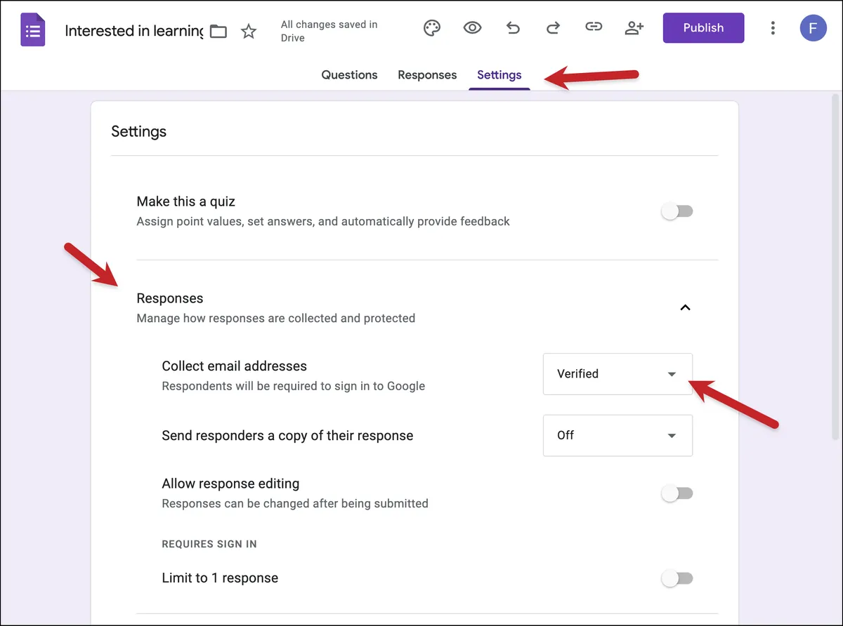 Automatically collect email addresses in your Google Form