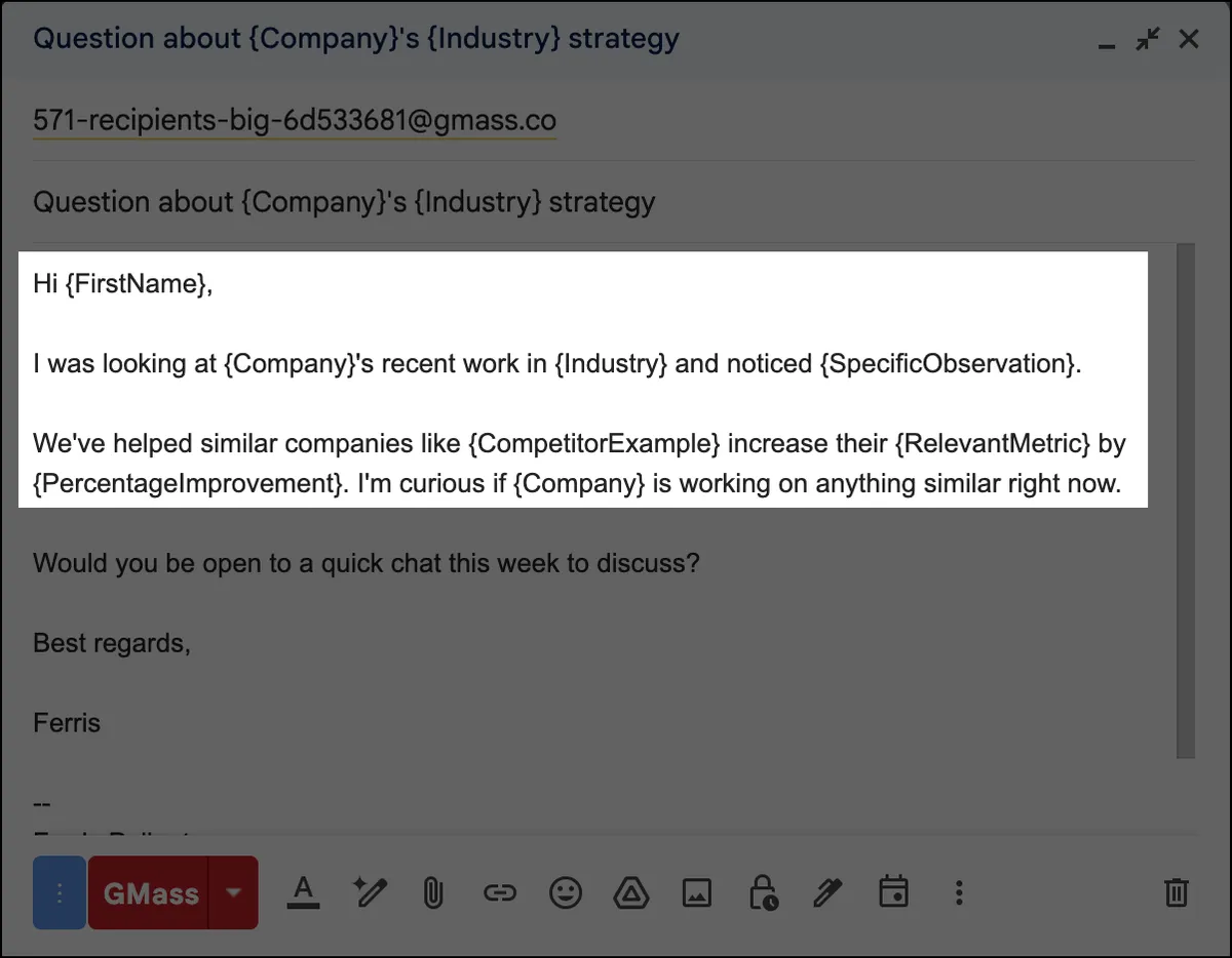 A Google mail merge template body example