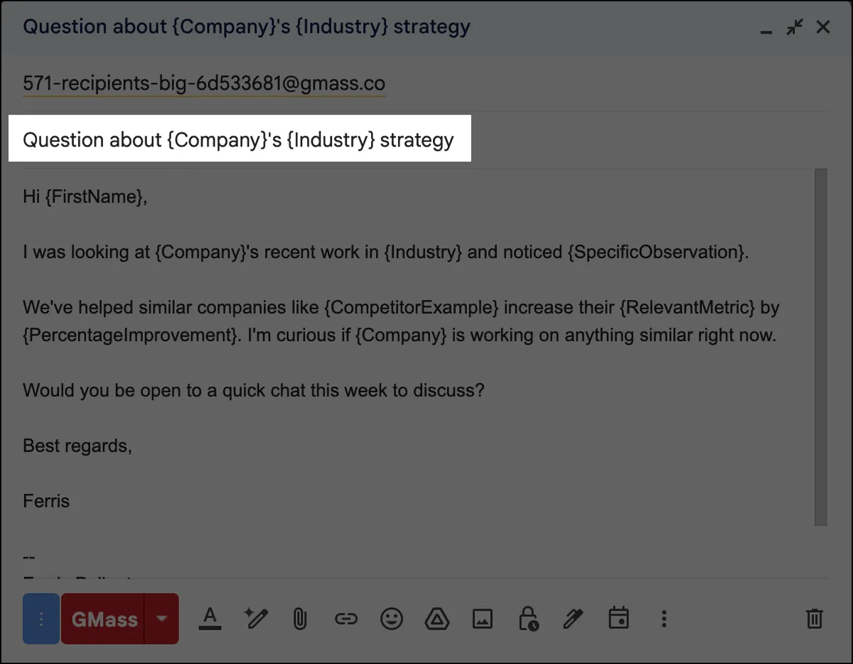 Using mail merge in the subject line