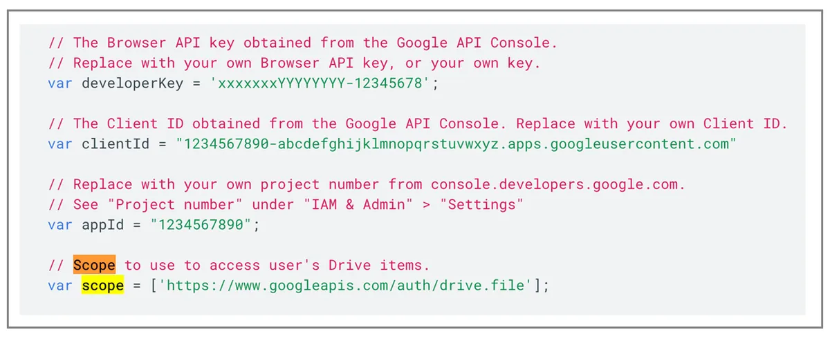 Google Picker code