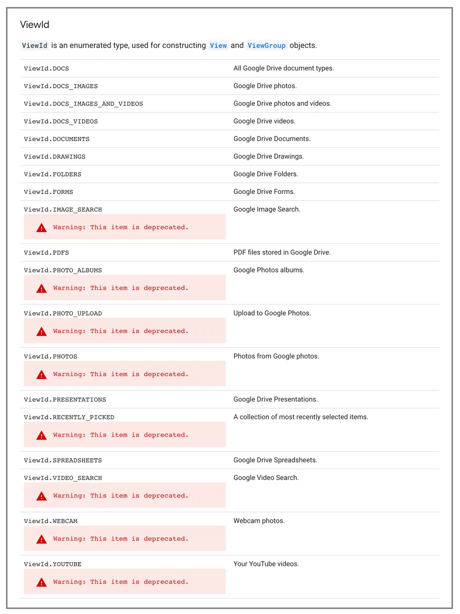 Google Picker file types