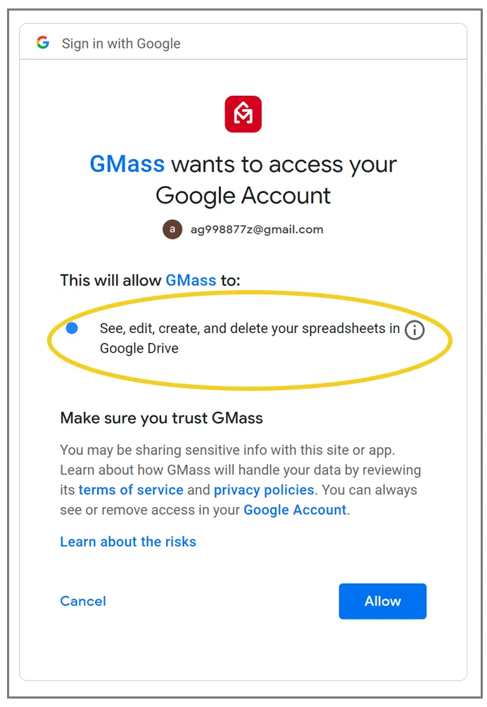 Google OAuth Screen