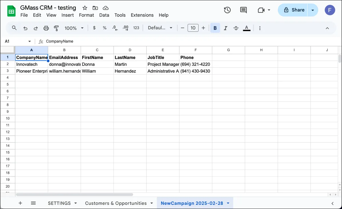 The customers have been added to your new campaign sheet