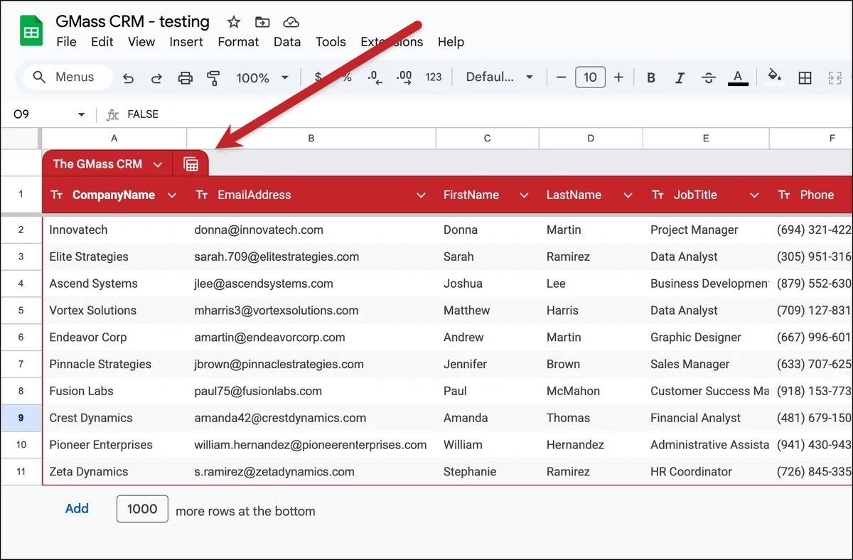 To create a view, click the sheets icon