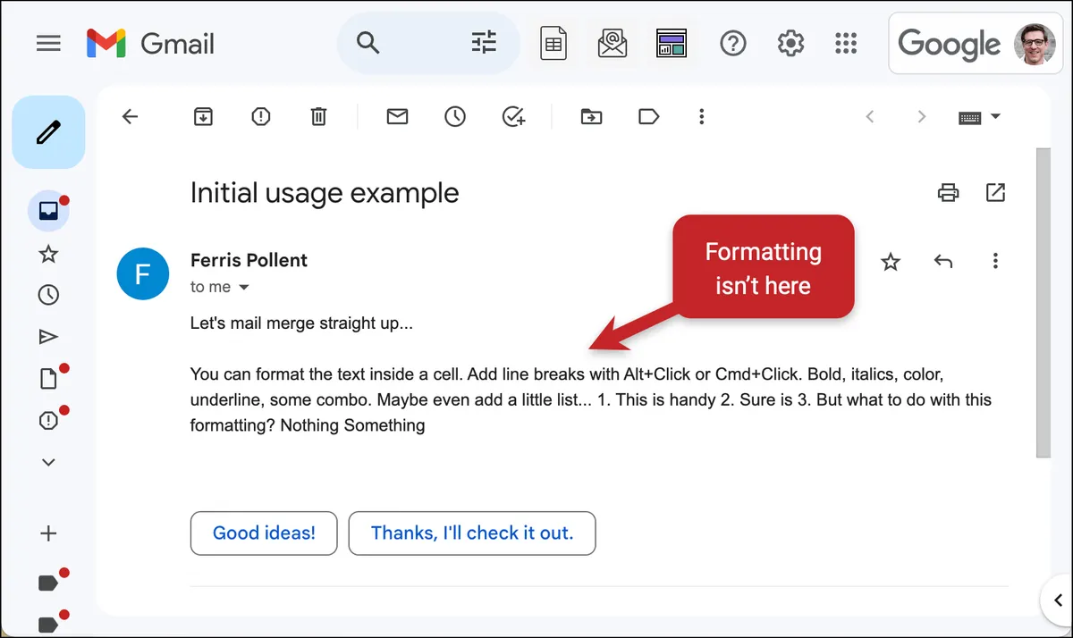 The formatting doesn't work