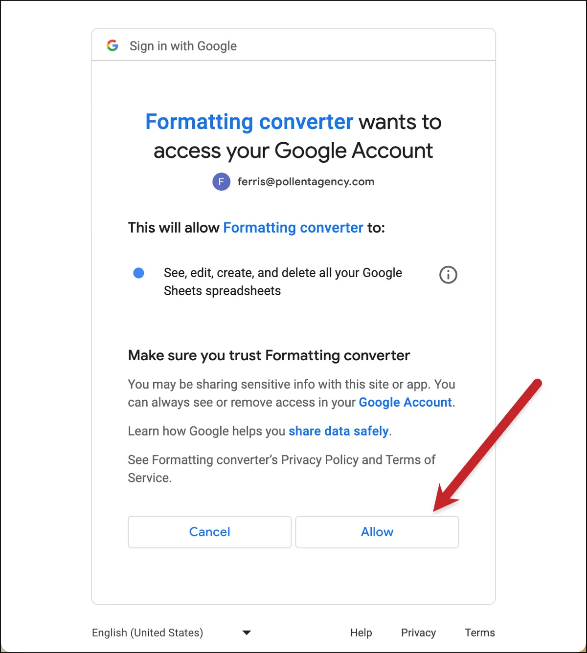 Allow the apps script to run