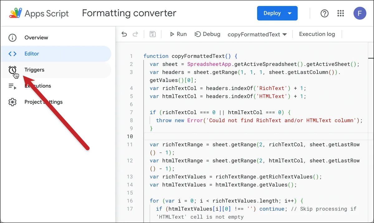 Create a trigger to make this script run in the future