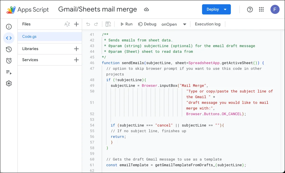 Google Apps Script for mail merge