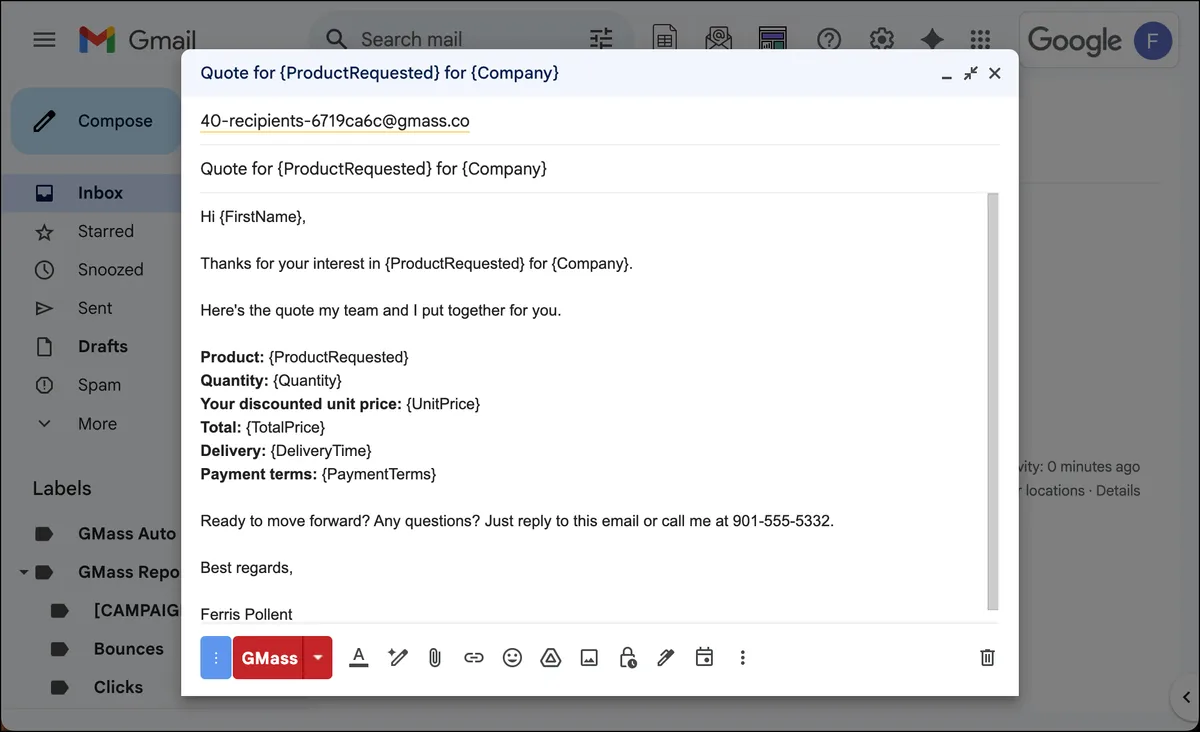 Type in your template in Gmail