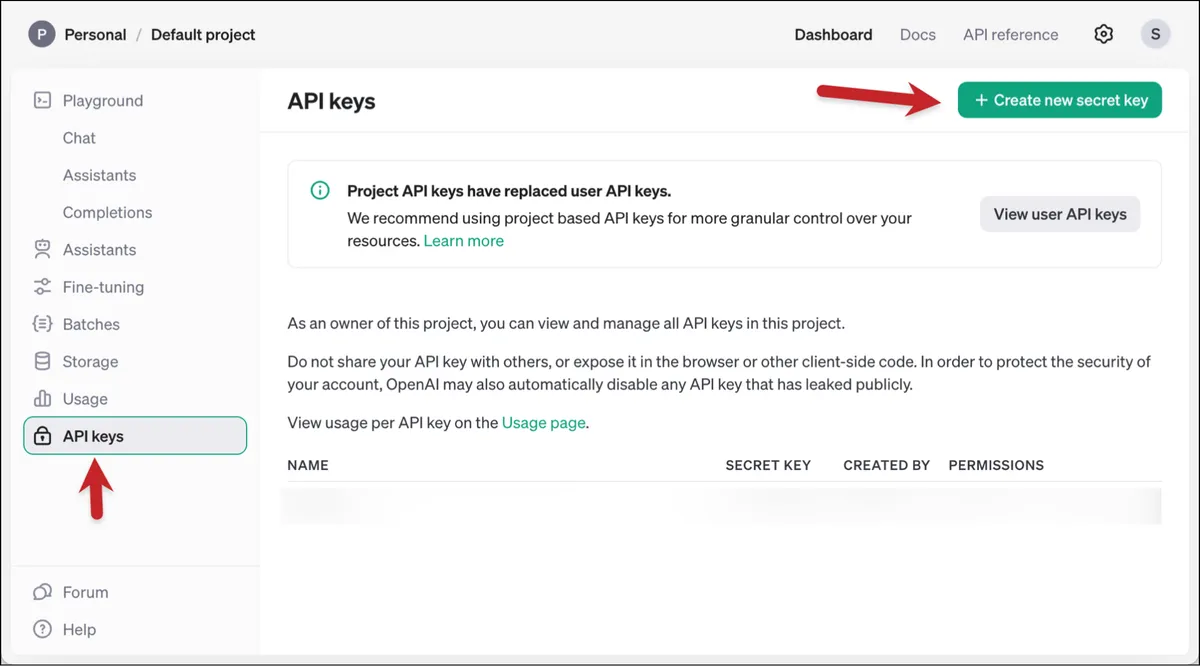 Create an OpenAI API key