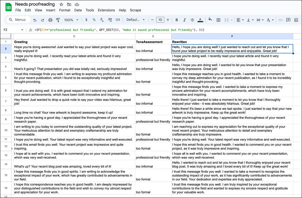 Rewriting lines to all match the desired tone