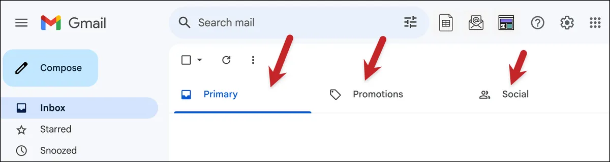 The default tabs