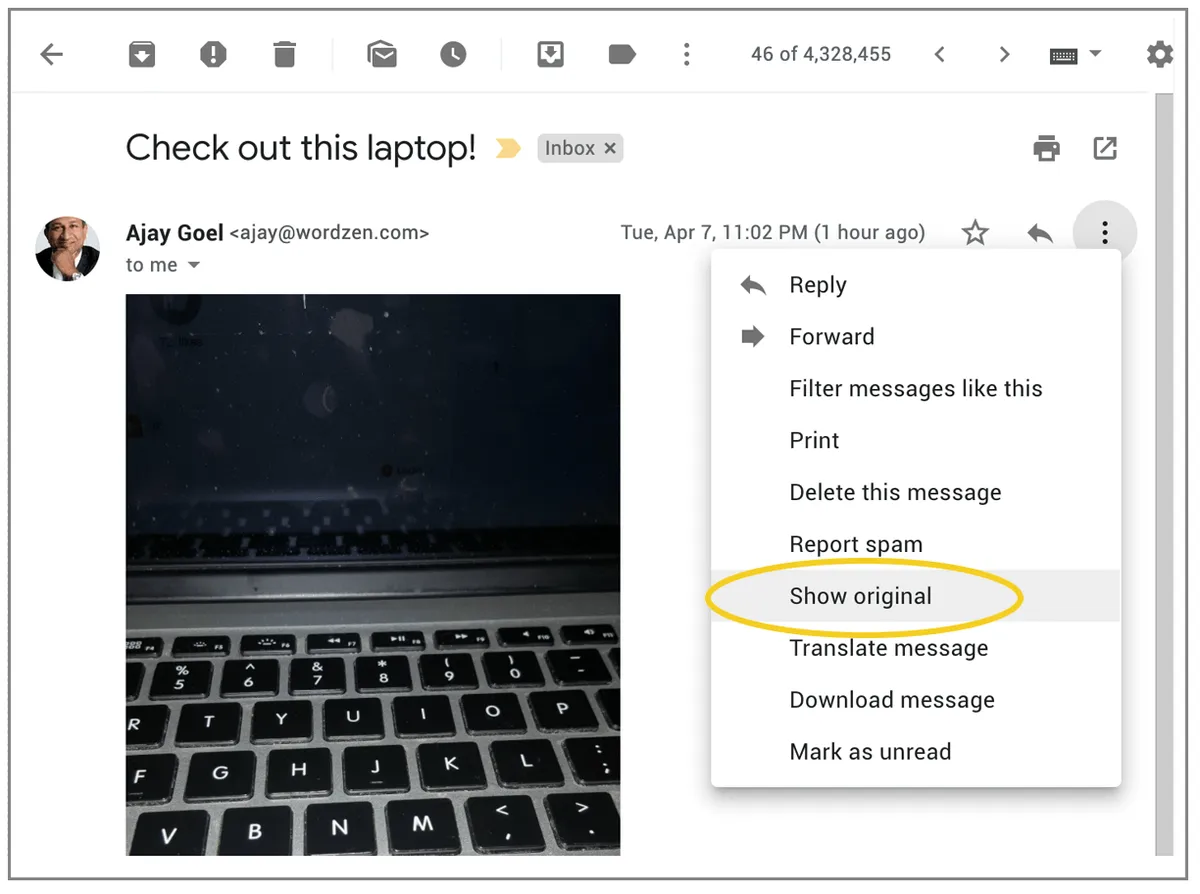 show original gmail code