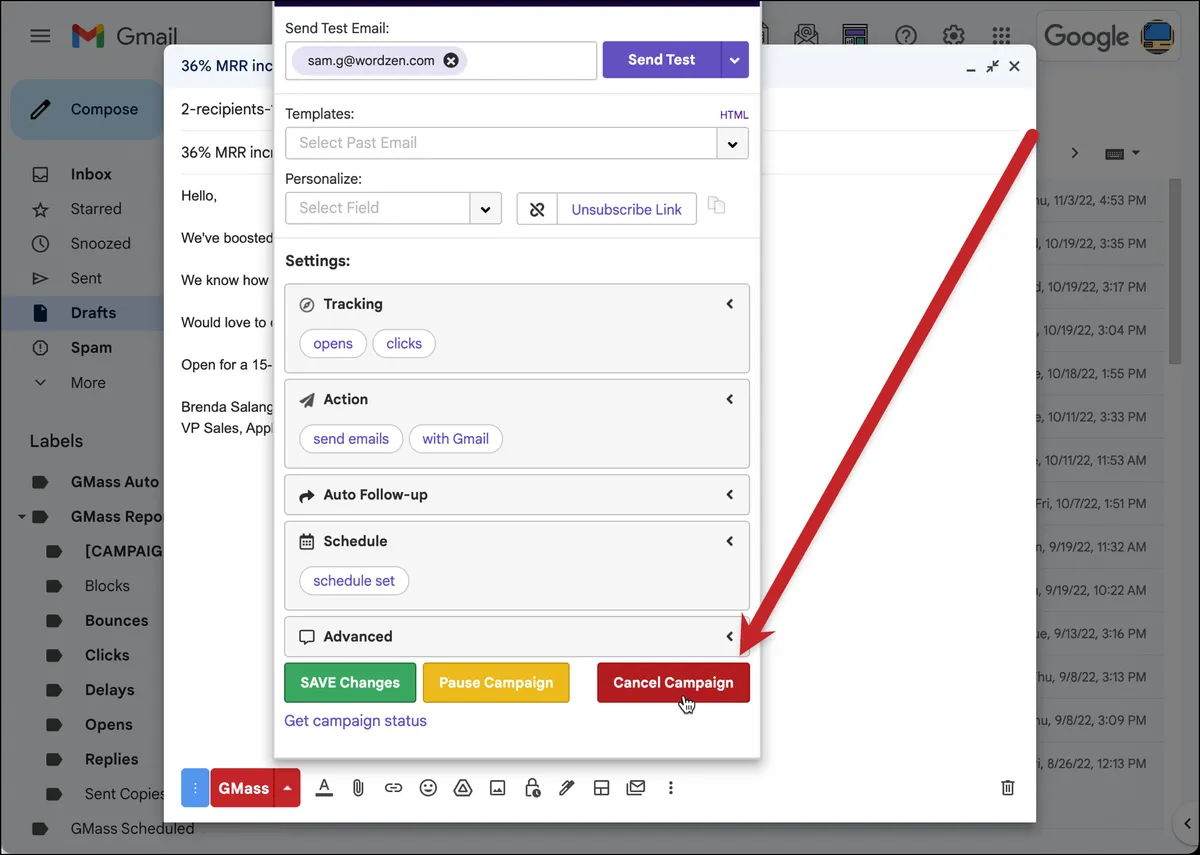 How to cancel a scheduled mail merge campaign and stop it from sending