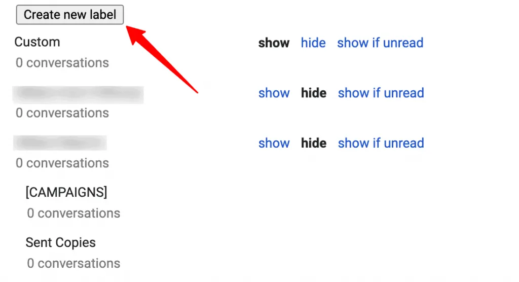 Create new label button
