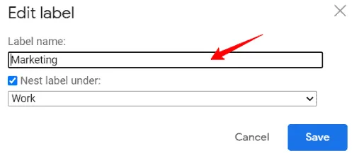 Edit label under marketing