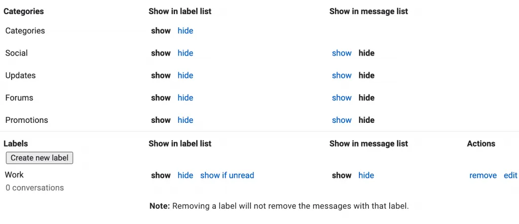 Labels tab
