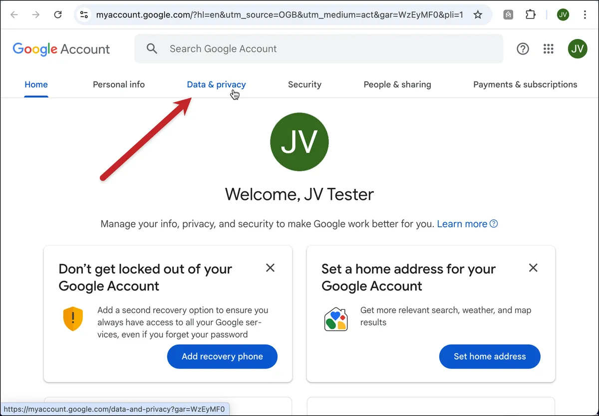 Click into the Data & privacy tab