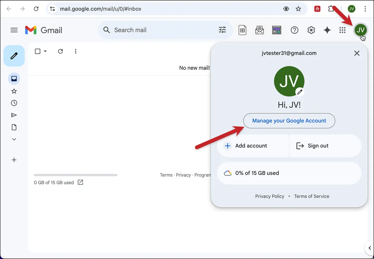 Click your profile picture then manage your google account