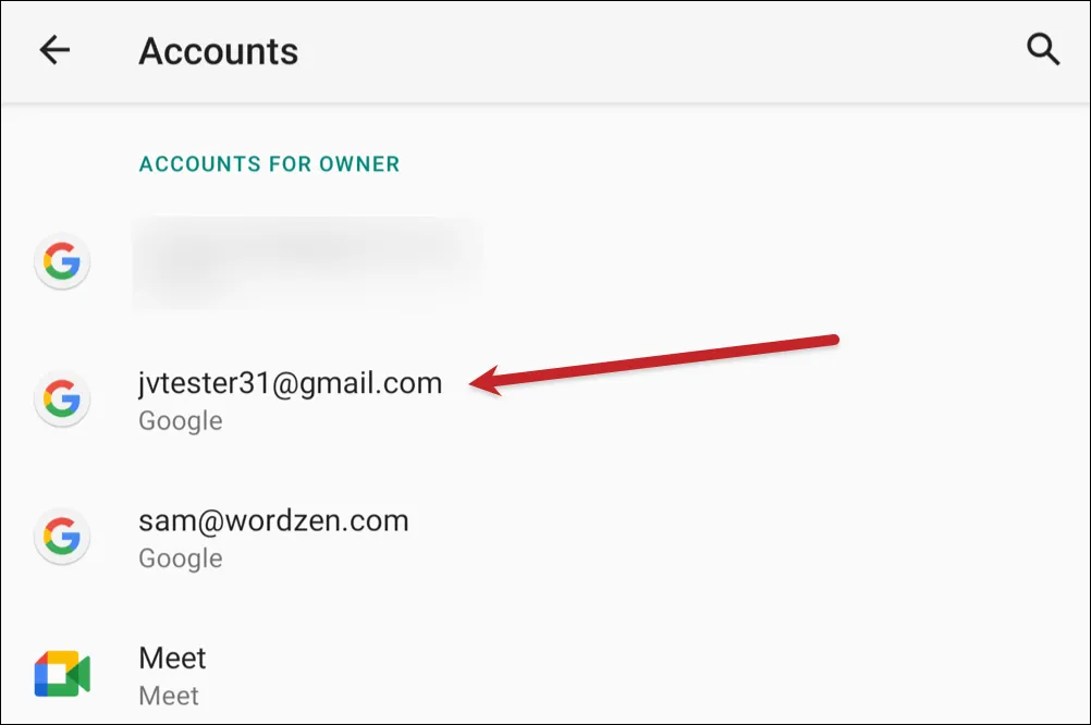 Find the account you want to remove