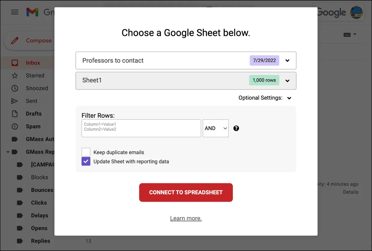Connect the Google Sheet