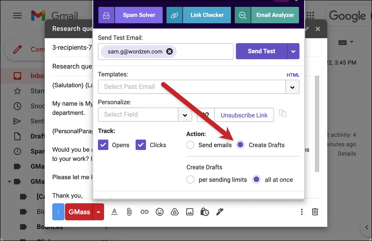 Create drafts of the emails