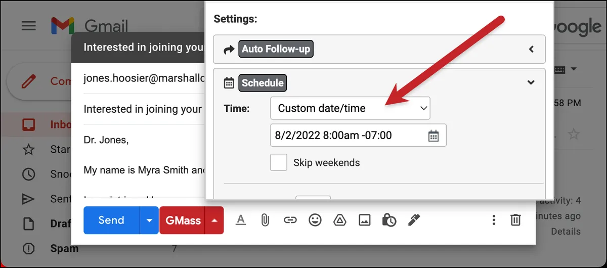 Schedule the email in GMass