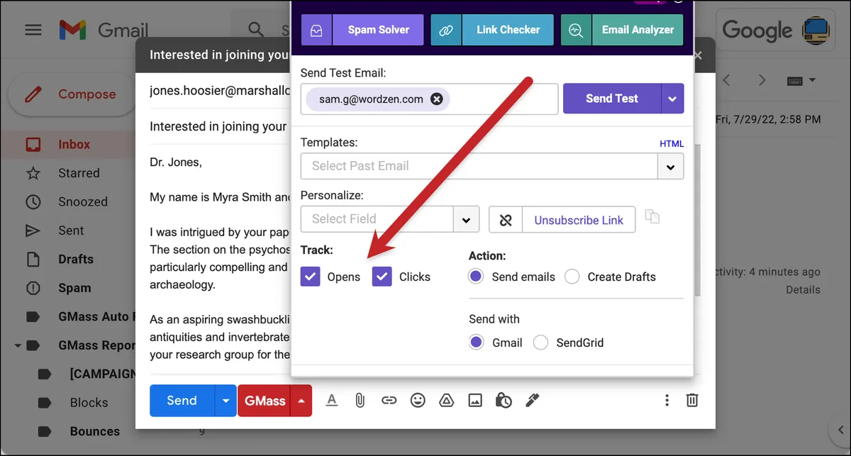 Open and click tracking options