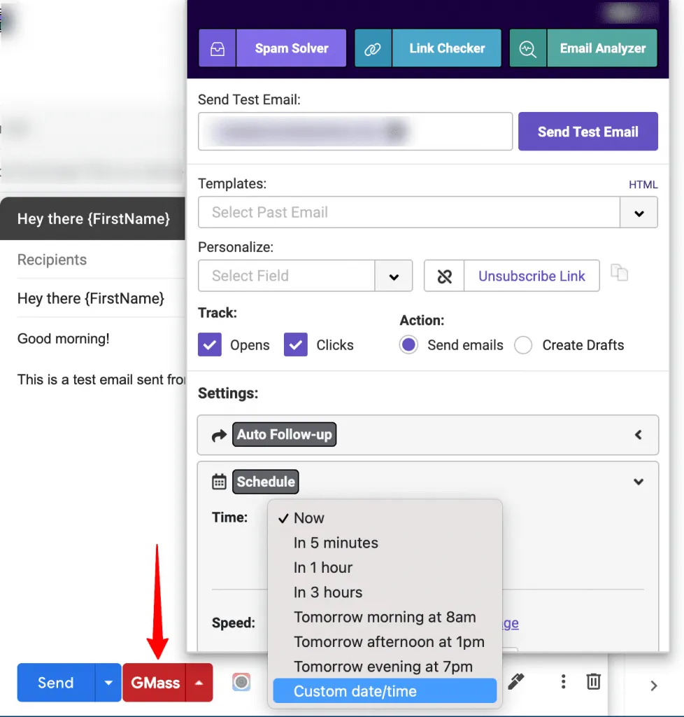 Click gmass button