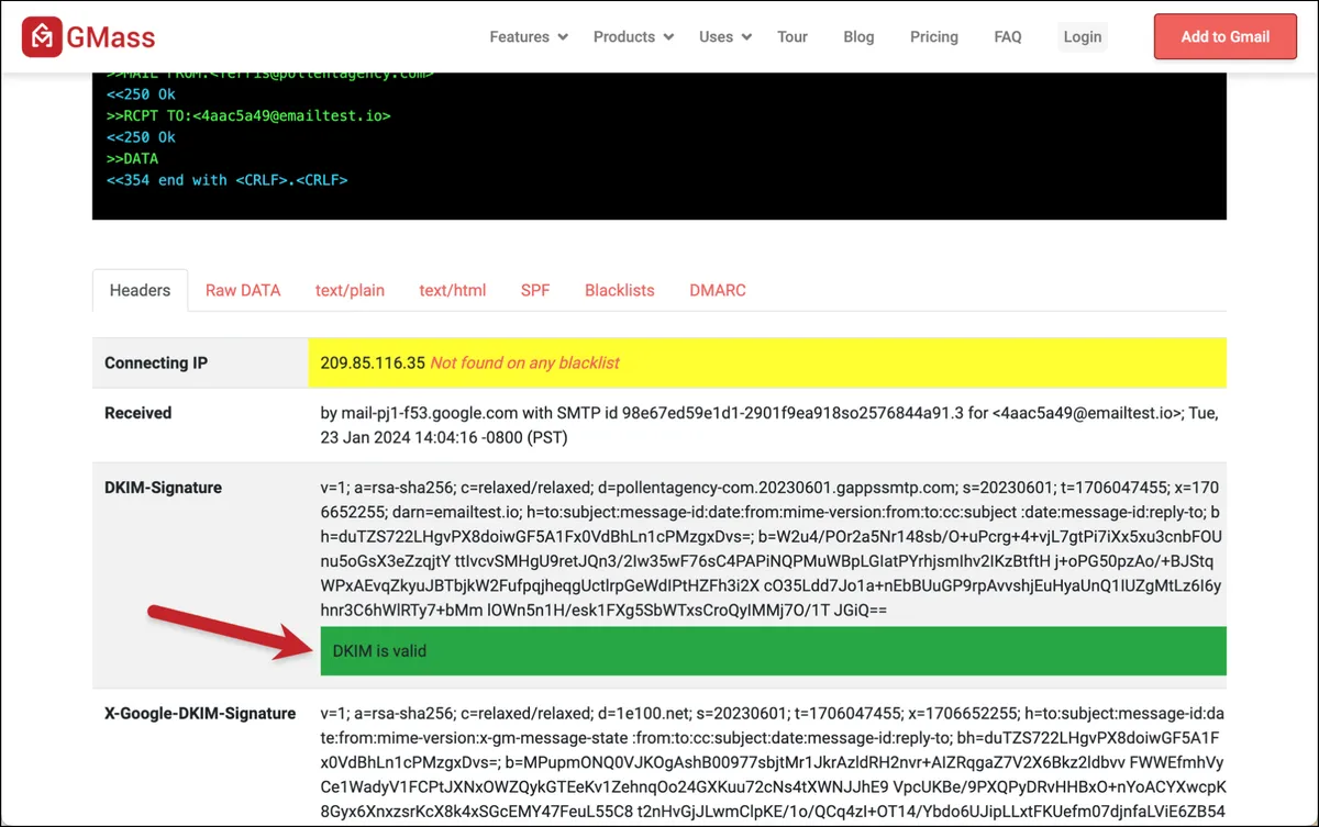 Finding DKIM in the email analyzer