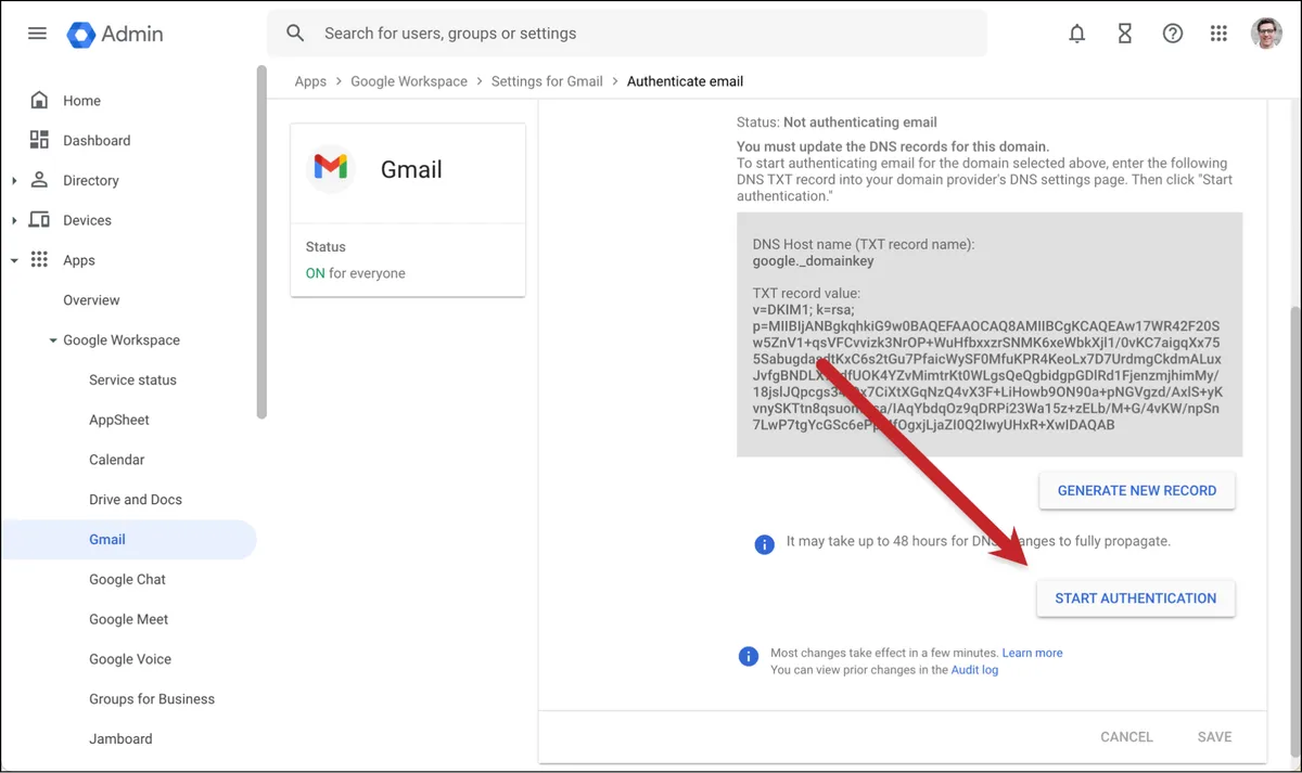 Start the DKIM authentication