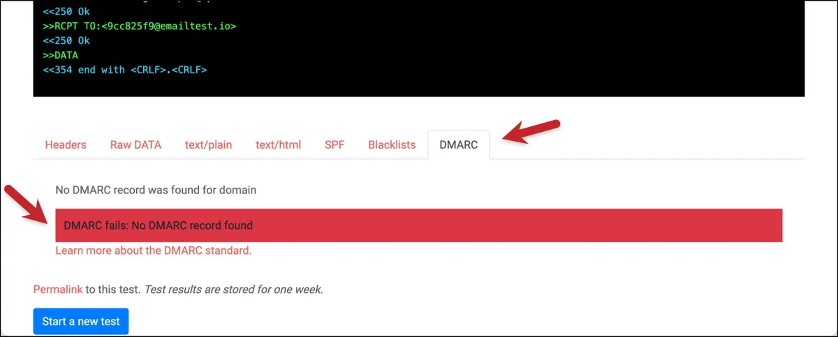 What it looks like when you don't have a DMARC record