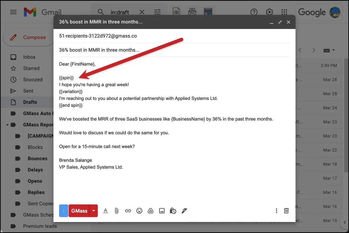 Using spintax for an A/B test