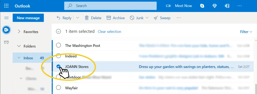 select the unwanted message