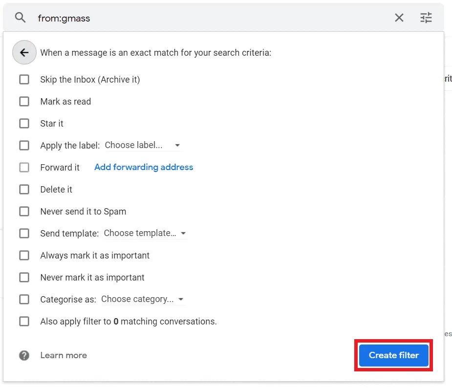Create filter button