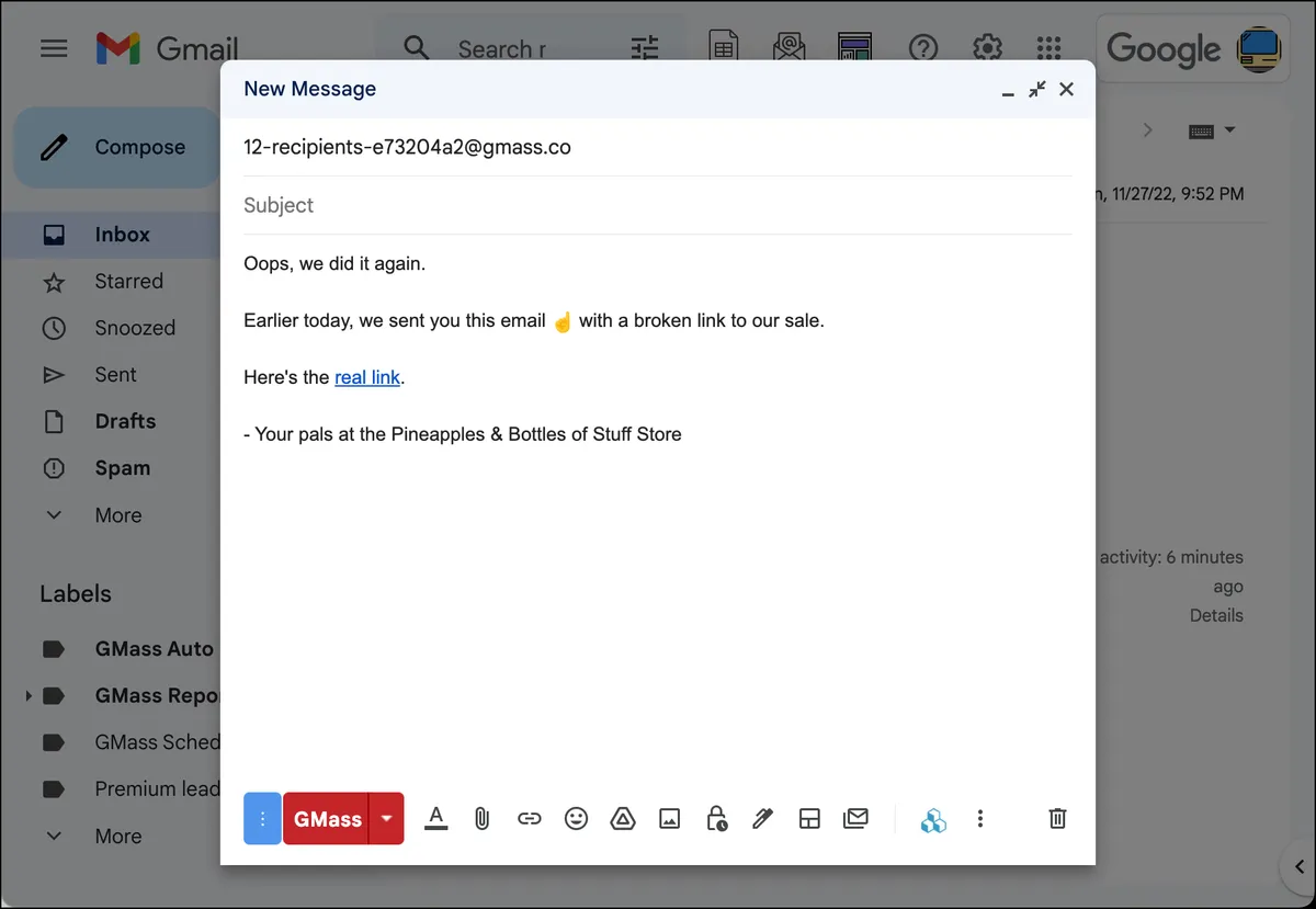 Email correction template