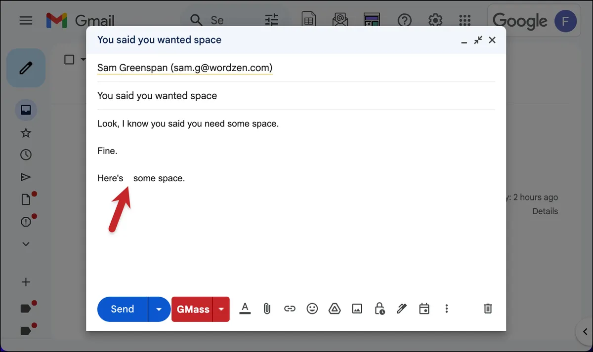 HTML space added to Gmail the easy way
