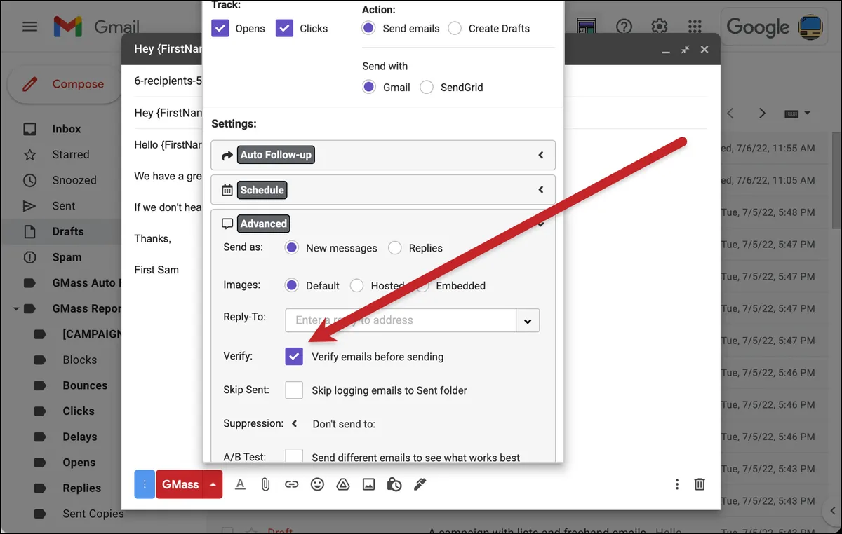 Email verification features to avoid bounces