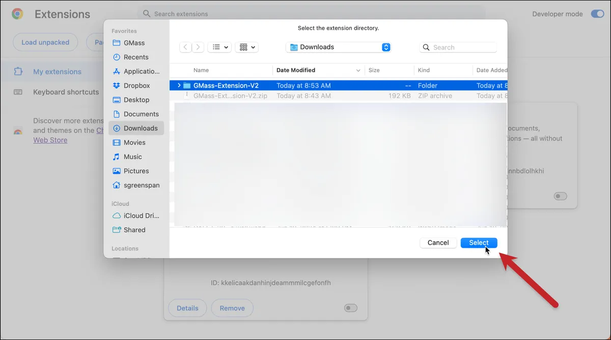 Select the expanded folder