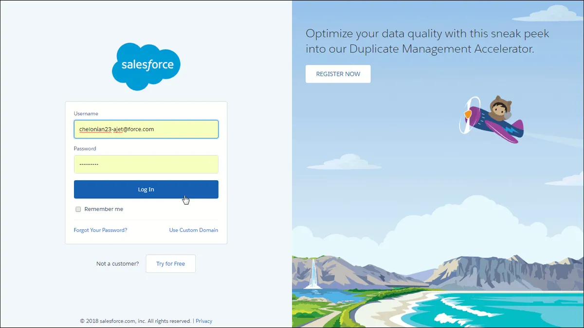 Shows user ready to log back in to Salesforce.