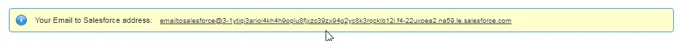 Showing message area indicating that My Email to Salesforce has been set up.