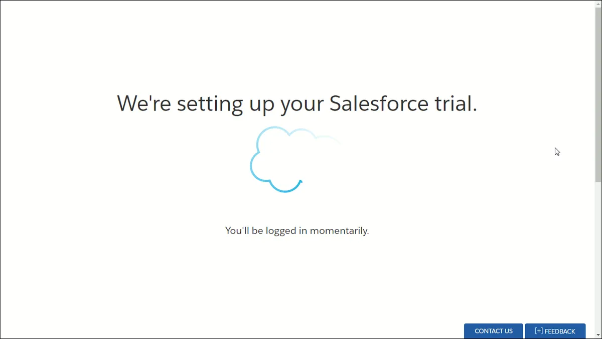 Salesforce sign up page shown hanging.