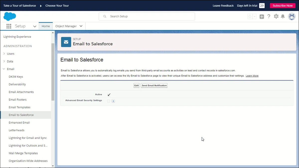 Showing the Email to Salesforce page.