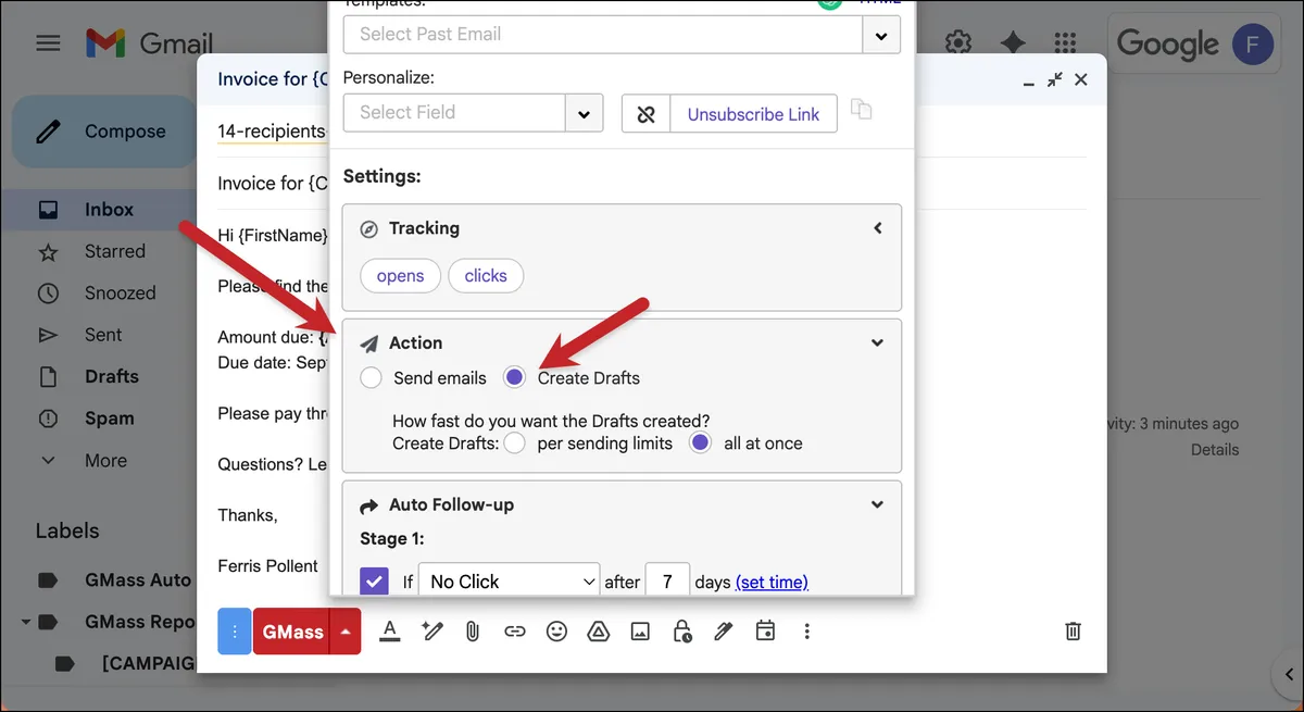 Create drafts to preview your emails with attachments
