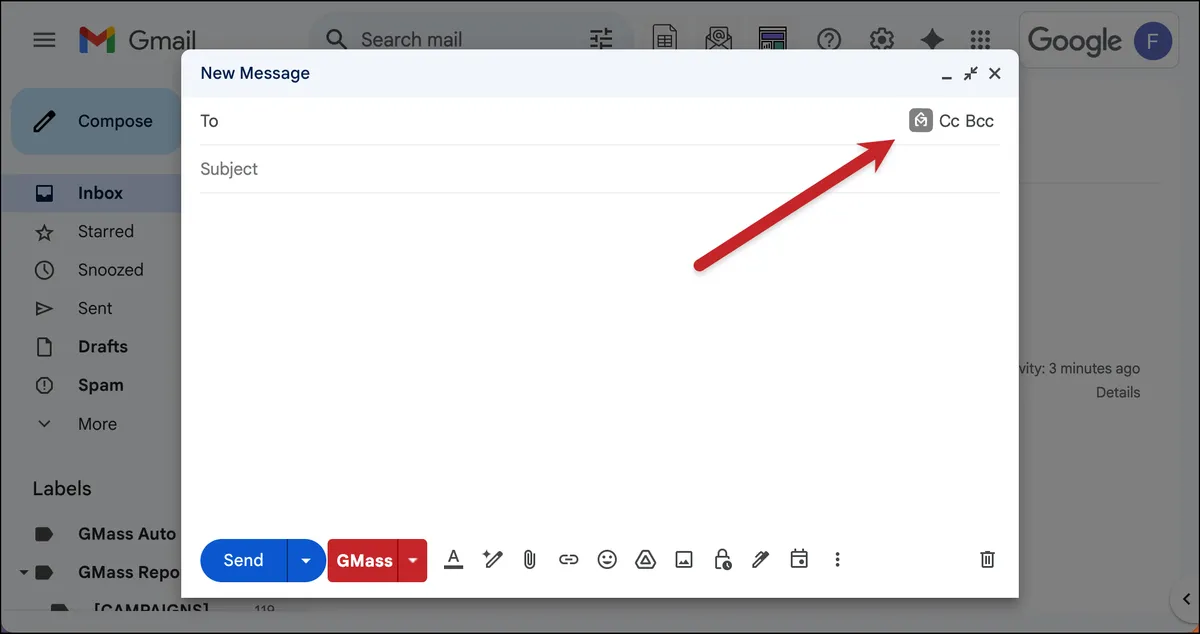 Click the GMass icon to begin the process of an invoice mail merge