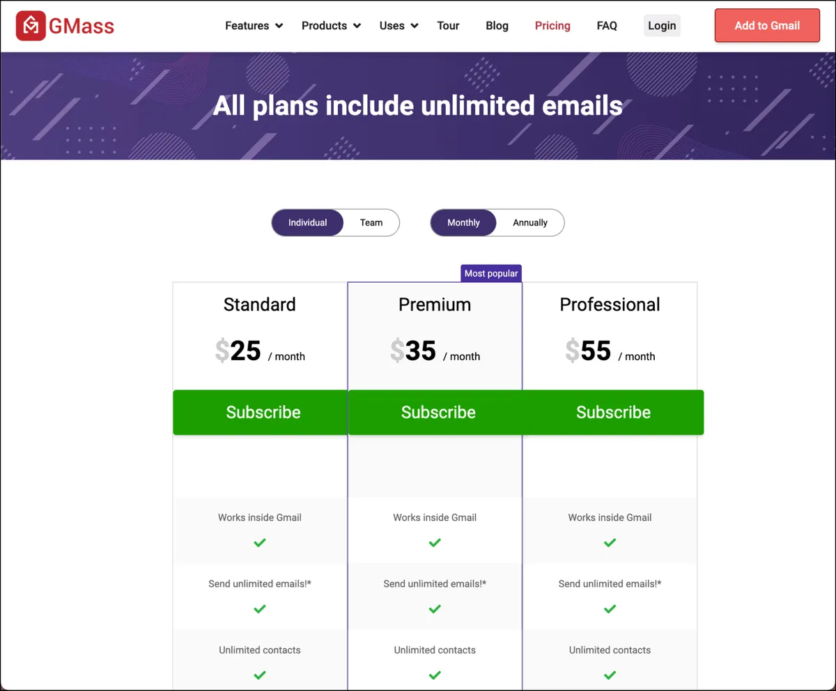 GMass's lower pricing