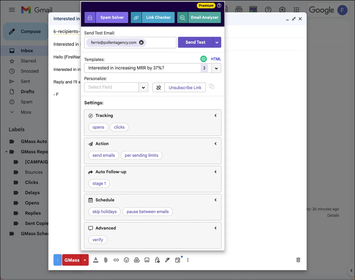 GMass has all settings in one box