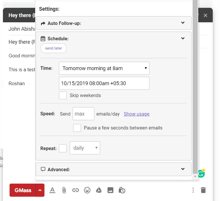 Email scheduling in GMass